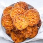 bowl of air fryer sweet potato slices.