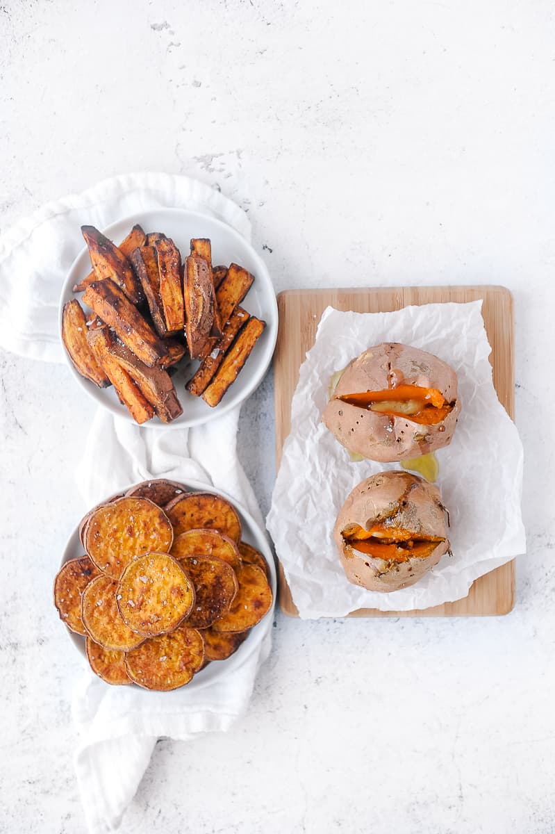 three types of sweet potatoes made in the air fryer