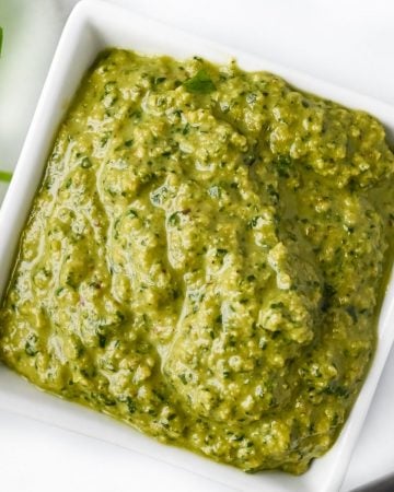bowl of vegan pesto without pine nuts
