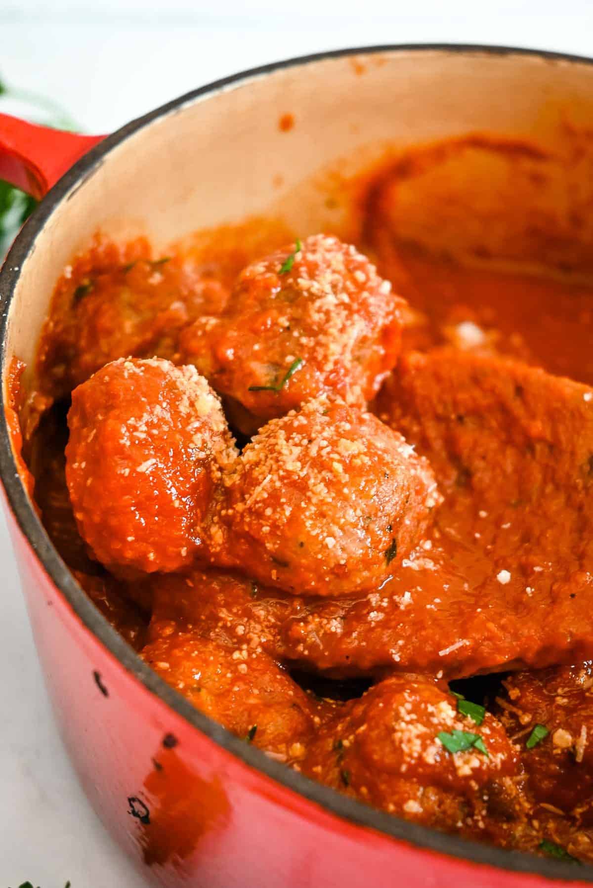 eggless meatballs in tomato marinara sauce