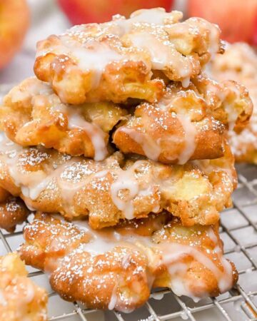 close up shot of a stack of air fryer apple fritters.