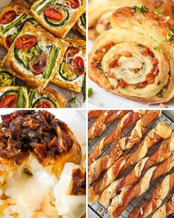 featured collage photo of four puff pastry appetizers.